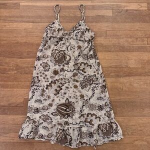 Mimo tan brown pleated floral flower mini shift dress size medium M
 b75